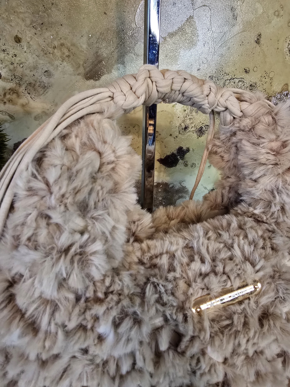 Plush Faux Fur "VERSATILE" Shoulder/Hand/Cross Body Bag in Light Taupe - Picture 3 of 6